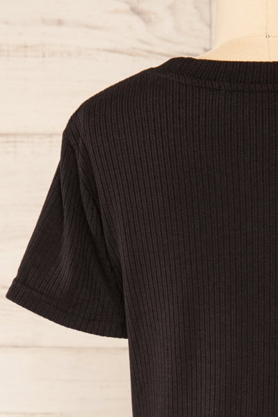 Set Dignes Black Ribbed T-Shirt & Shorts | La petite garçonne  top back close-up