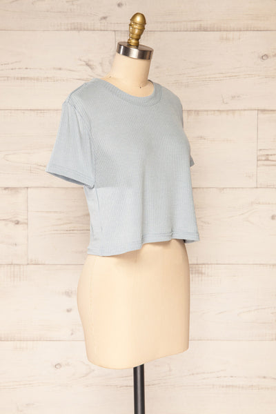 Set Dignes Blue Ribbed T-Shirt & Shorts | La petite garçonne  side view top