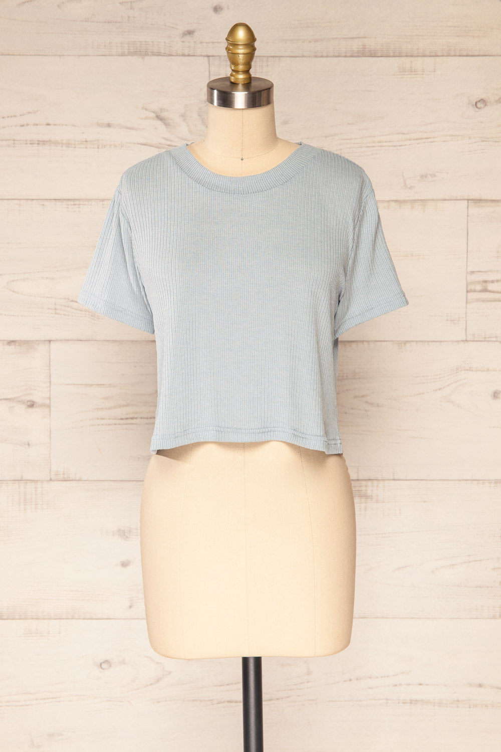 Set Dignes Blue Ribbed T-Shirt & Shorts | La petite garçonne  front view