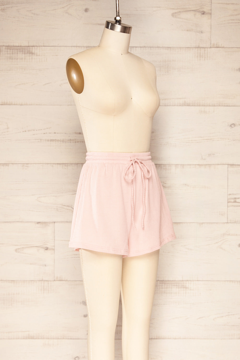 Set Dignes Pink Ribbed T-Shirt & Shorts | La petite garçonne bottom side view