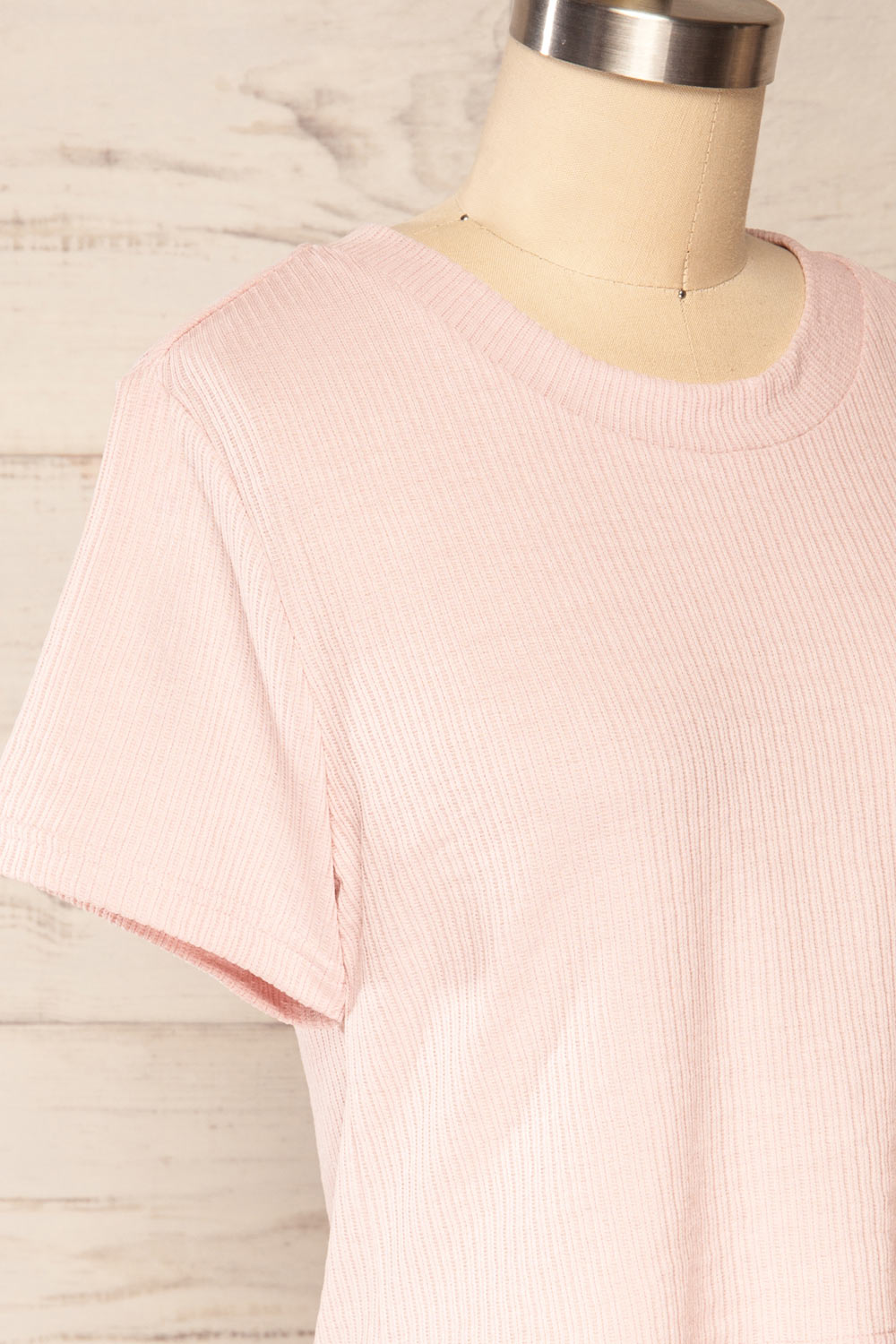 Set Dignes Pink Ribbed T-Shirt & Shorts | La petite garçonne  top side view