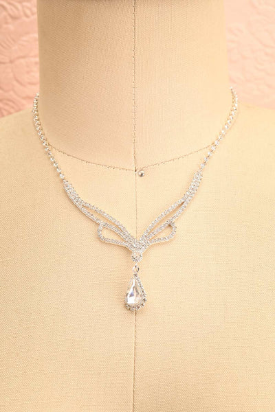 Erable Argente Silver Crystal Earrings & Necklace Set | Boutique 1861 mannequin