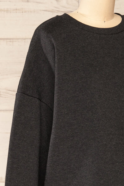 Set Laryk Dark Charcoal Sweater & Joggers | La Petite Garçonne top side close-up