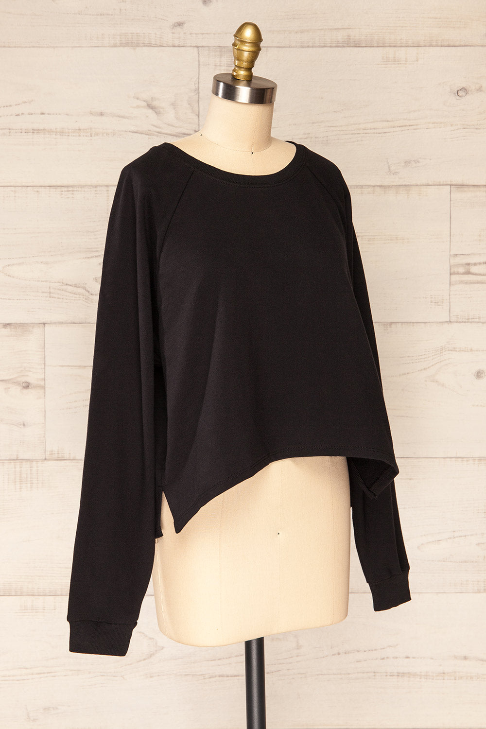 Set Rebec Black Cropped Sweater & Shorts | La petite garçonne  top side view 