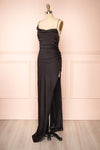 Sevika Black Maxi Satin Dress w/ Cowl Neck | Boutique 1861 side view