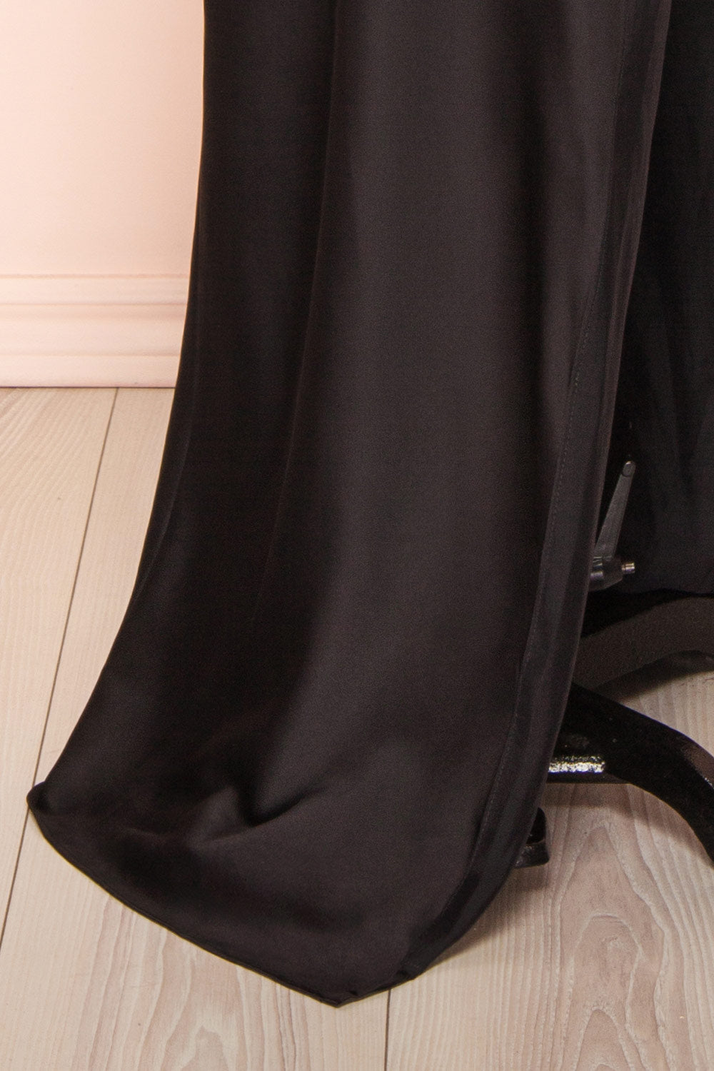 Sevika Black Maxi Satin Dress w/ Cowl Neck |  Boutique 1861 bottom