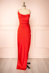 Sevika Red Maxi Satin Dress w/ Cowl Neck | Boutique 1861 front view
