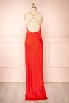 Sevika Red Maxi Satin Dress w/ Cowl Neck | Boutique 1861 back view