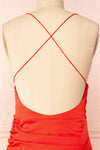 Sevika Red Maxi Satin Dress w/ Cowl Neck | Boutique 1861 back close-up