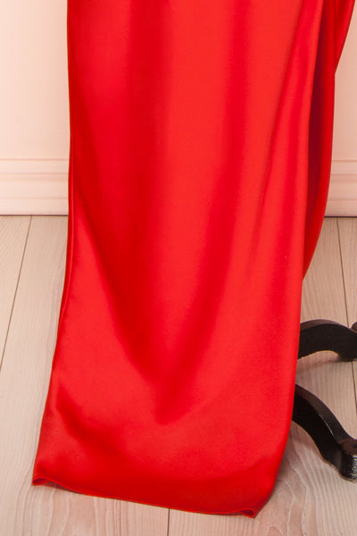 Sevika Red Maxi Satin Dress w/ Cowl Neck | Boutique 1861 bottom