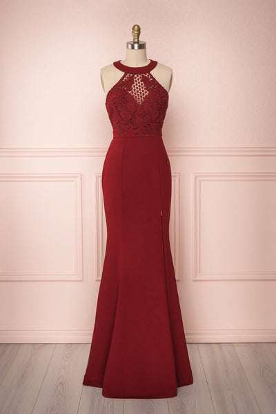 Sevilay Burgundy Fitted Gown with Crocheted Lace | Boudoir 1861