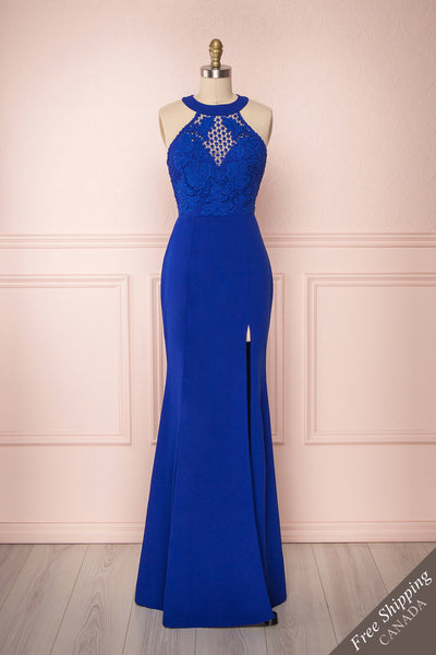 Sevilay Royal Blue Fitted Gown with Crocheted Lace | Boudoir 1861