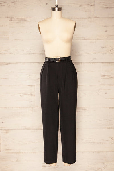Seville Black Straight-Leg Pants w/ Belt | La petite garçonne belt front view