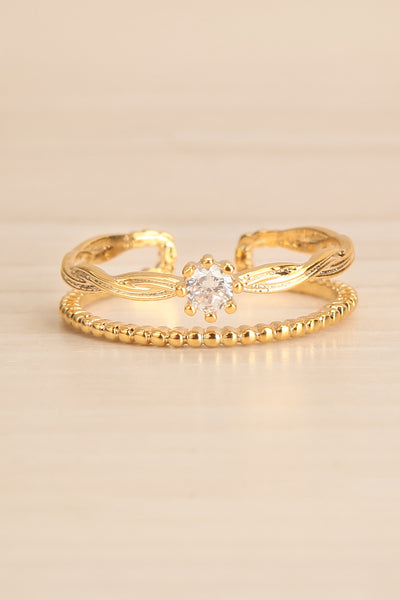Sewnat Gold Double Ring w/ Crystal | La petite garçonne flat close-up