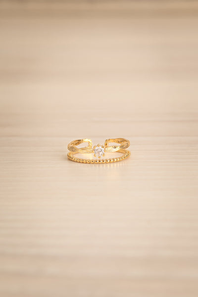 Sewnat Gold Double Ring w/ Crystal | La petite garçonne flat view