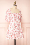 Shameem White Floral Square Neck Short Dress | Boutique 1861side view
