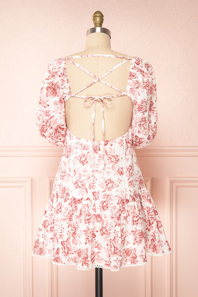 Shameem White Floral Square Neck Short Dress | Boutique 1861 back view