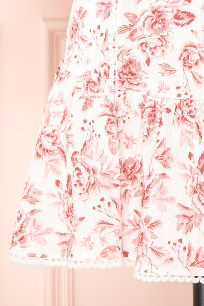 Shameem White Floral Square Neck Short Dress | Boutique 1861 bottom close-up