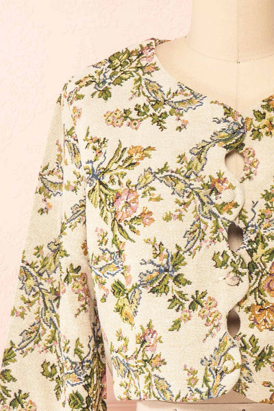 Sharmila Jacquard Cropped Vest w/ Scalloped Hem | Boutique 1861 front close-up