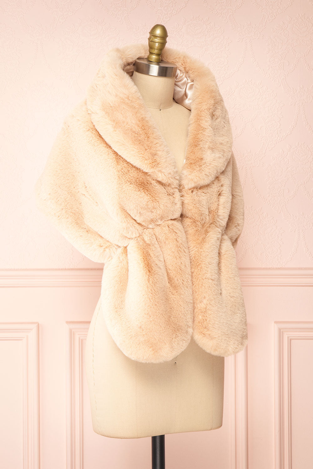 Shawny Beige Faux Fur Shawl | Boudoir 1861 side view