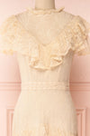 Sheephanie Beige Lace Ruffled Bridal Dress | Boudoir 1861 front close-up