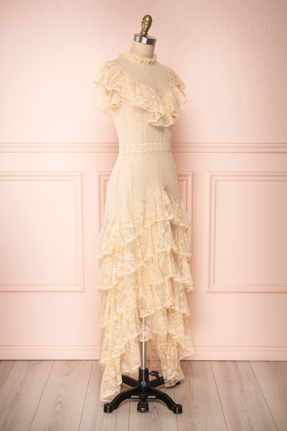 Sheephanie Beige Lace Ruffled Bridal Dress | Boudoir 1861 side view 
