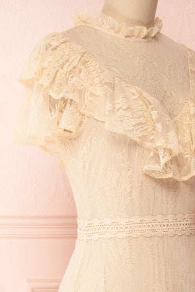 Sheephanie Beige Lace Ruffled Bridal Dress | Boudoir 1861 side close-up