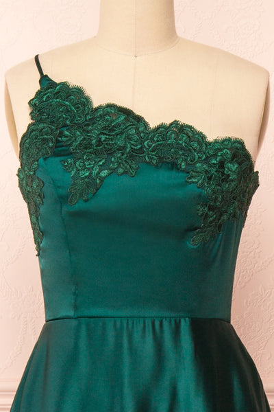 Sheriha Maxi Silky Dress w/ Lace Details | Boutique 1861 front close-up