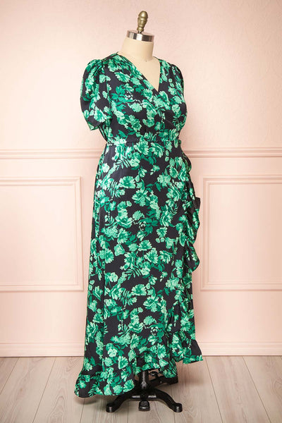 Sherin Floral Midi Wrap Dress w/ Ruffles | Boutique 1861  side view