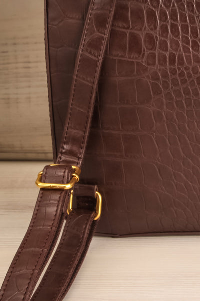 Serphukov Small Vegan Croc Leather Backpack | La petite garçonne straps close-up