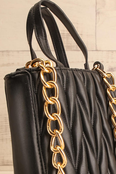 Shifrun Black Herringbone Textured Handbag | La petite garçonne side close-up