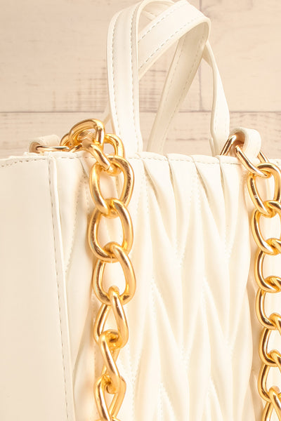 Shifrun White Herringbone Textured Handbag | La petite garçonne side close-up