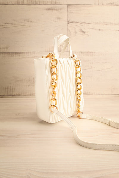 Shifrun White Herringbone Textured Handbag | La petite garçonne side view