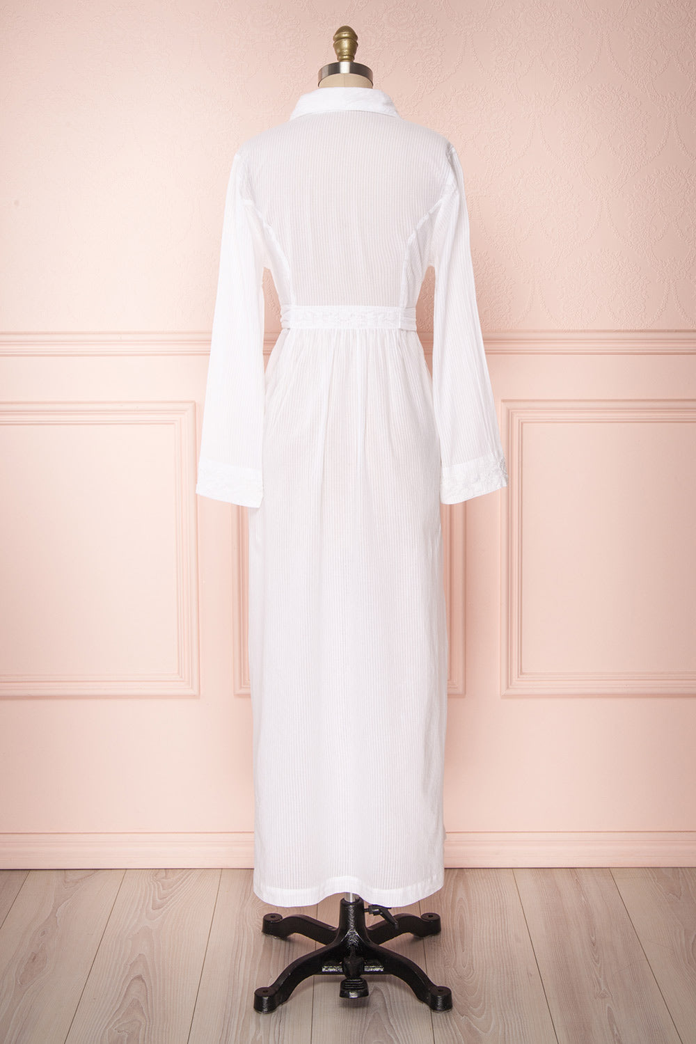 Shihoka White Cotton Kimono with Stripes & Embroidery | Boutique 1861 7