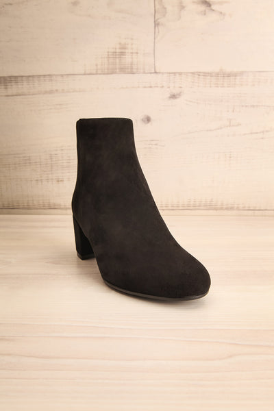 Shilo Black Suede Ankle Boots with Heel front view | La Petite Garçonne