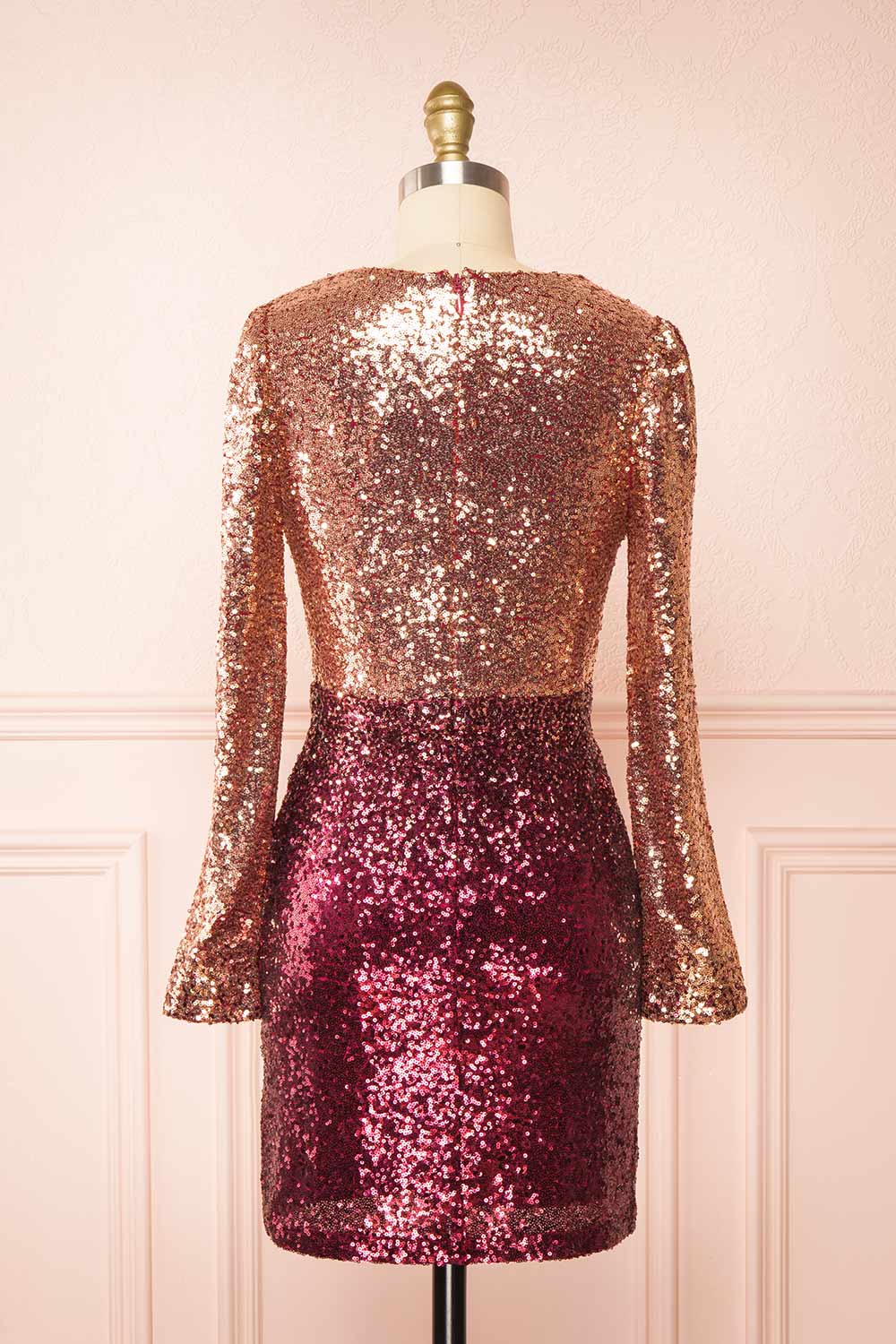 Shiragiku Short Ombré Sequin Dress w/ Long Sleeves | Boutique 1861 back view