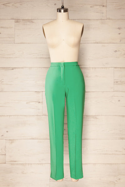 Sibenik Green High-Waisted Pants w/ Pleated Leg | La petite garçonne front view