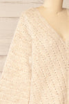 Sibli Beige V-Neck Open Knit Sweater | La petite  garçonne side close-up