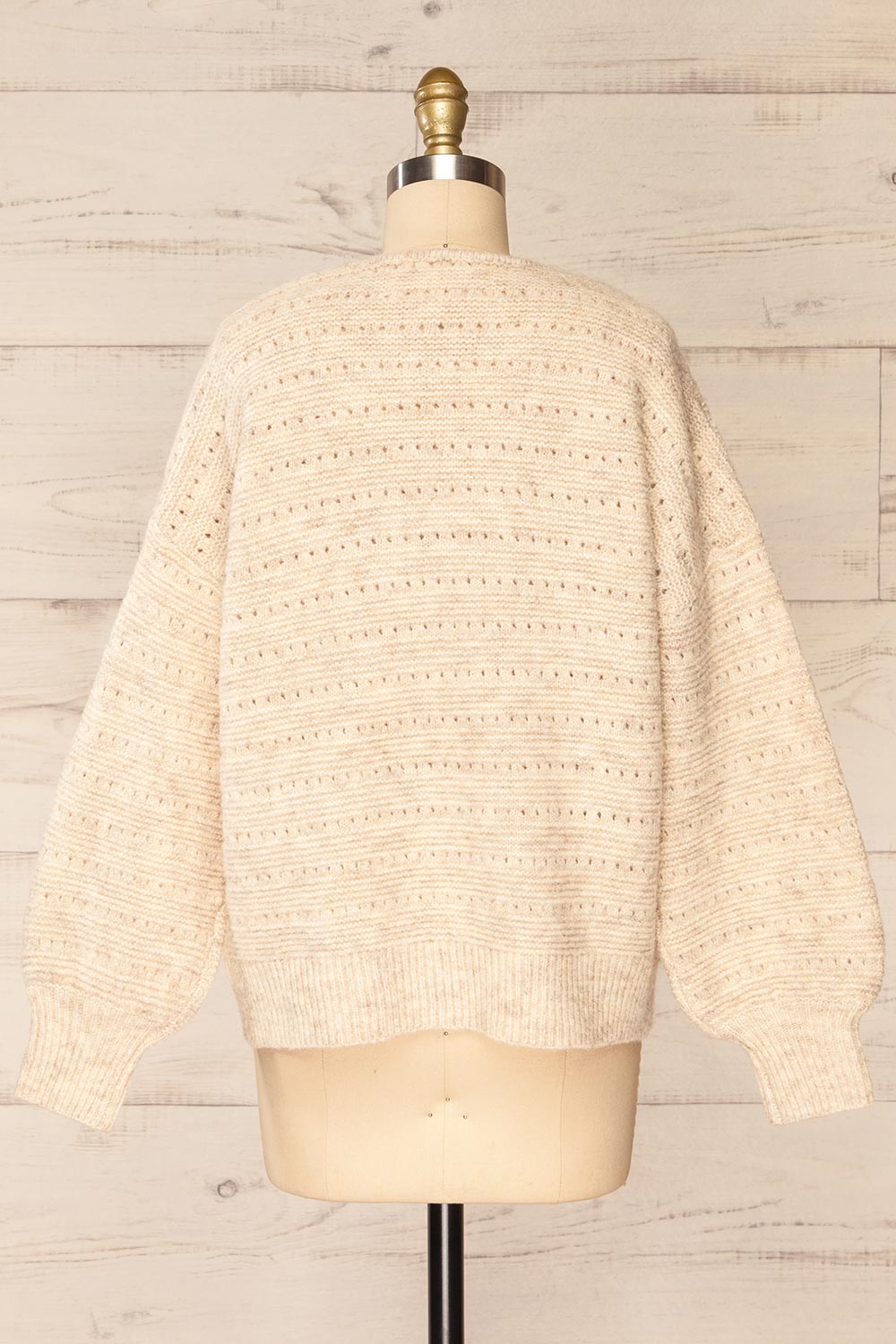 Sibli Beige V-Neck Open Knit Sweater | La petite garçonne back view