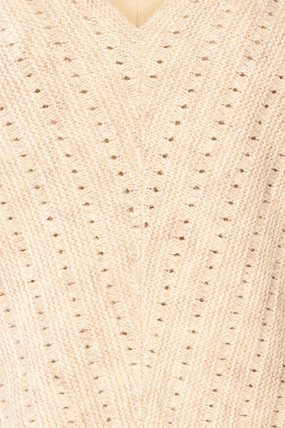 Sibli Beige V-Neck Open Knit Sweater | La petite garçonne fabric