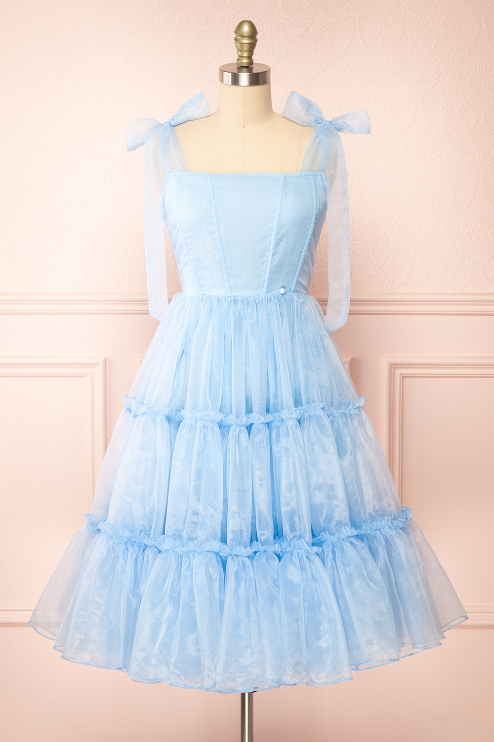Siena Tiered Blue Tulle Midi Dress | Boutique 1861 front view 