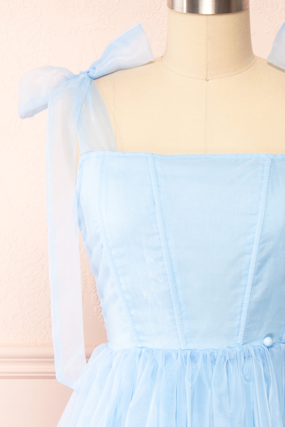 Siena Tiered Blue Tulle Midi Dress | Boutique 1861 front close-up