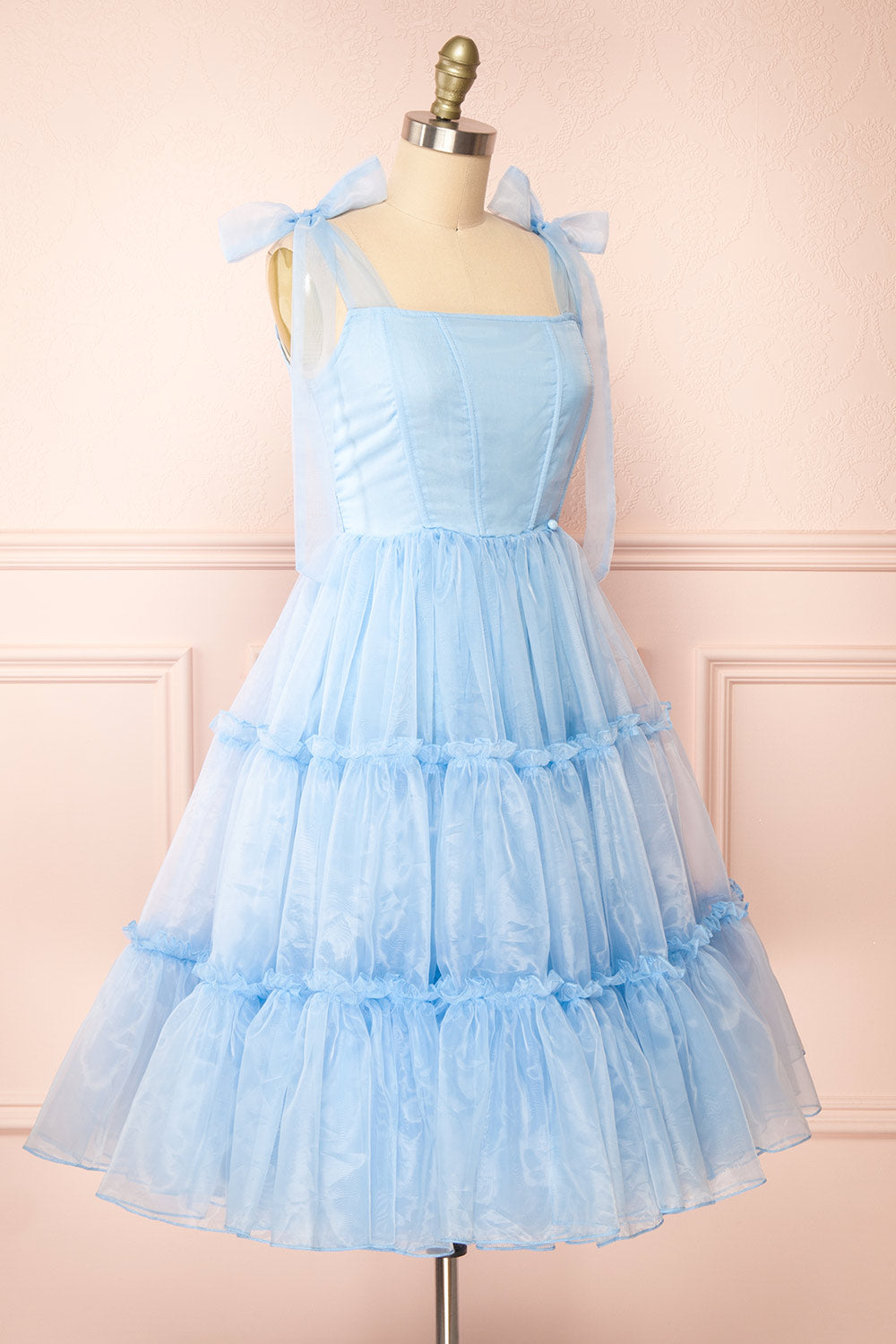 Siena Tiered Blue Tulle Midi Dress | Boutique 1861  side view 