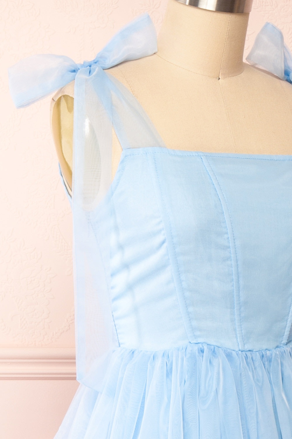 Siena Tiered Blue Tulle Midi Dress | Boutique 1861 side close-up