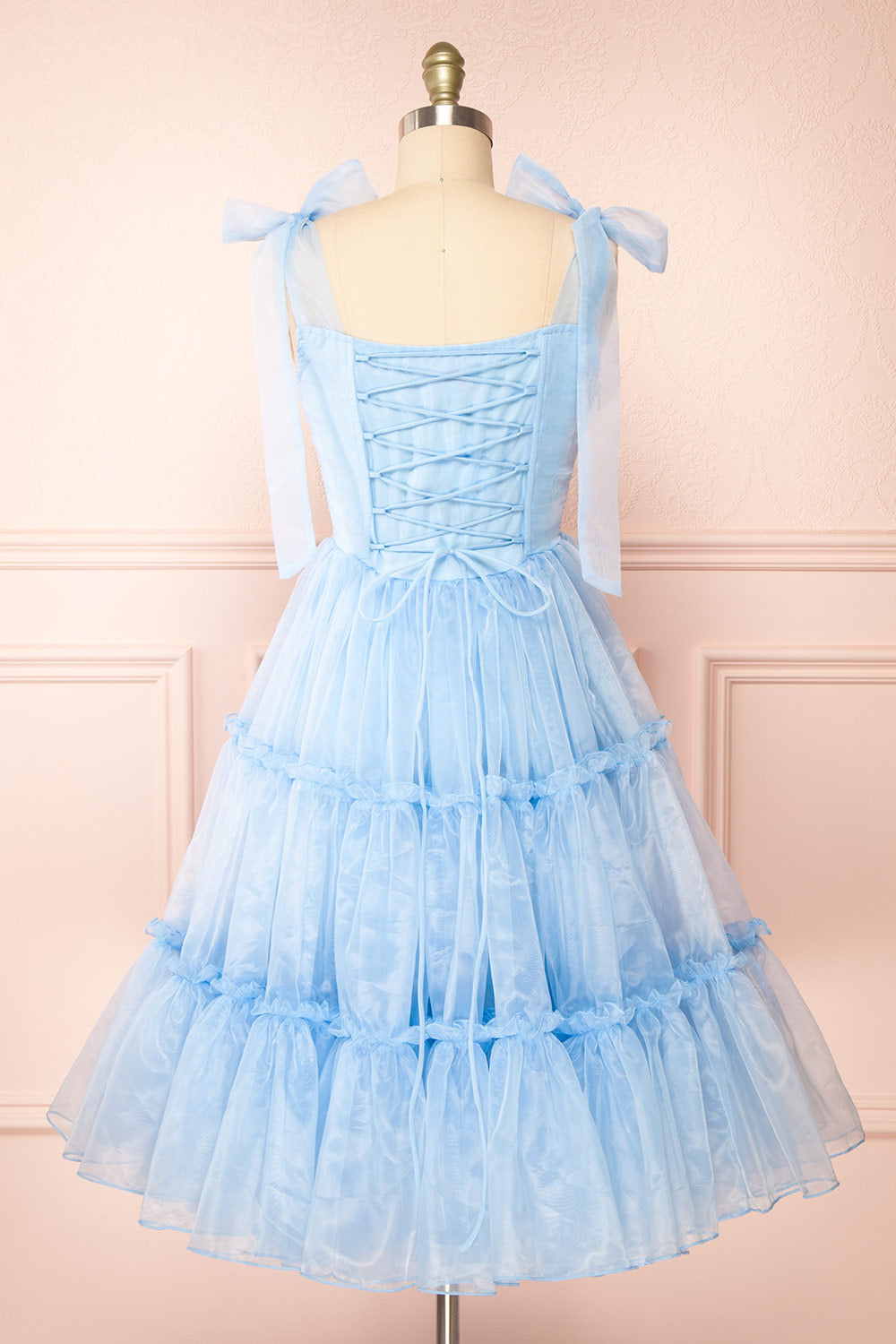 Siena Tiered Blue Tulle Midi Dress | Boutique 1861  back view 