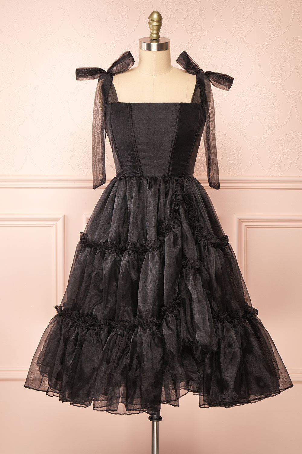 Siena Black Tiered Tulle Midi Dress