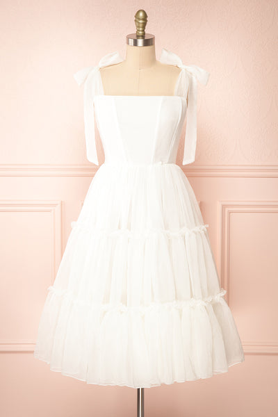 Siena Ivory Tired Tulle Midi Dress | Boutique 1861 front view