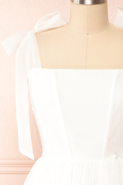 Siena Ivory Tired Tulle Midi Dress | Boutique 1861 front close-up