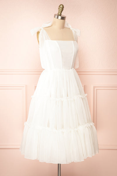 Siena Ivory Tired Tulle Midi Dress | Boutique 1861  side view