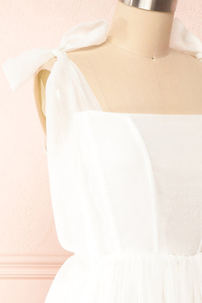 Siena Ivory Tired Tulle Midi Dress | Boutique 1861  side close-up